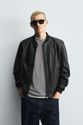 Faux Leather Bomber