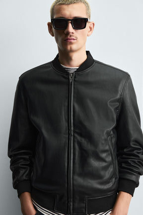 Faux Leather Bomber