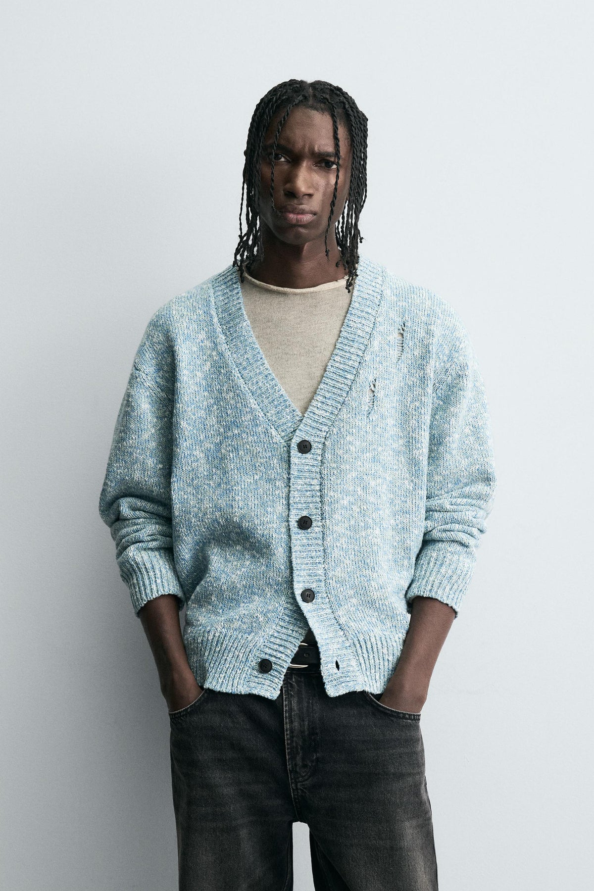 DISTRESSED TWISTED YARN CARDIGAN - Image 2