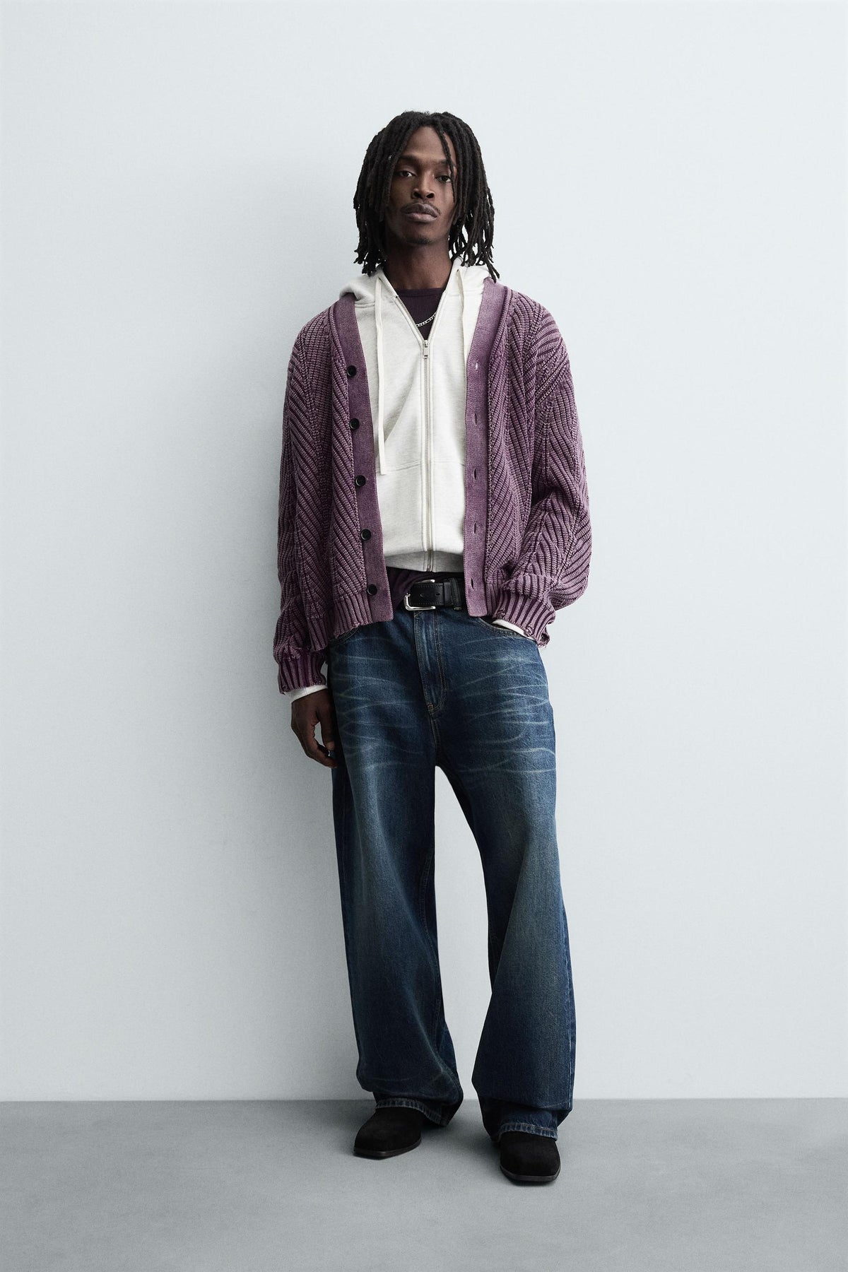 DISTRESSED EFFECT TEXTURED CARDIGAN - Image 1