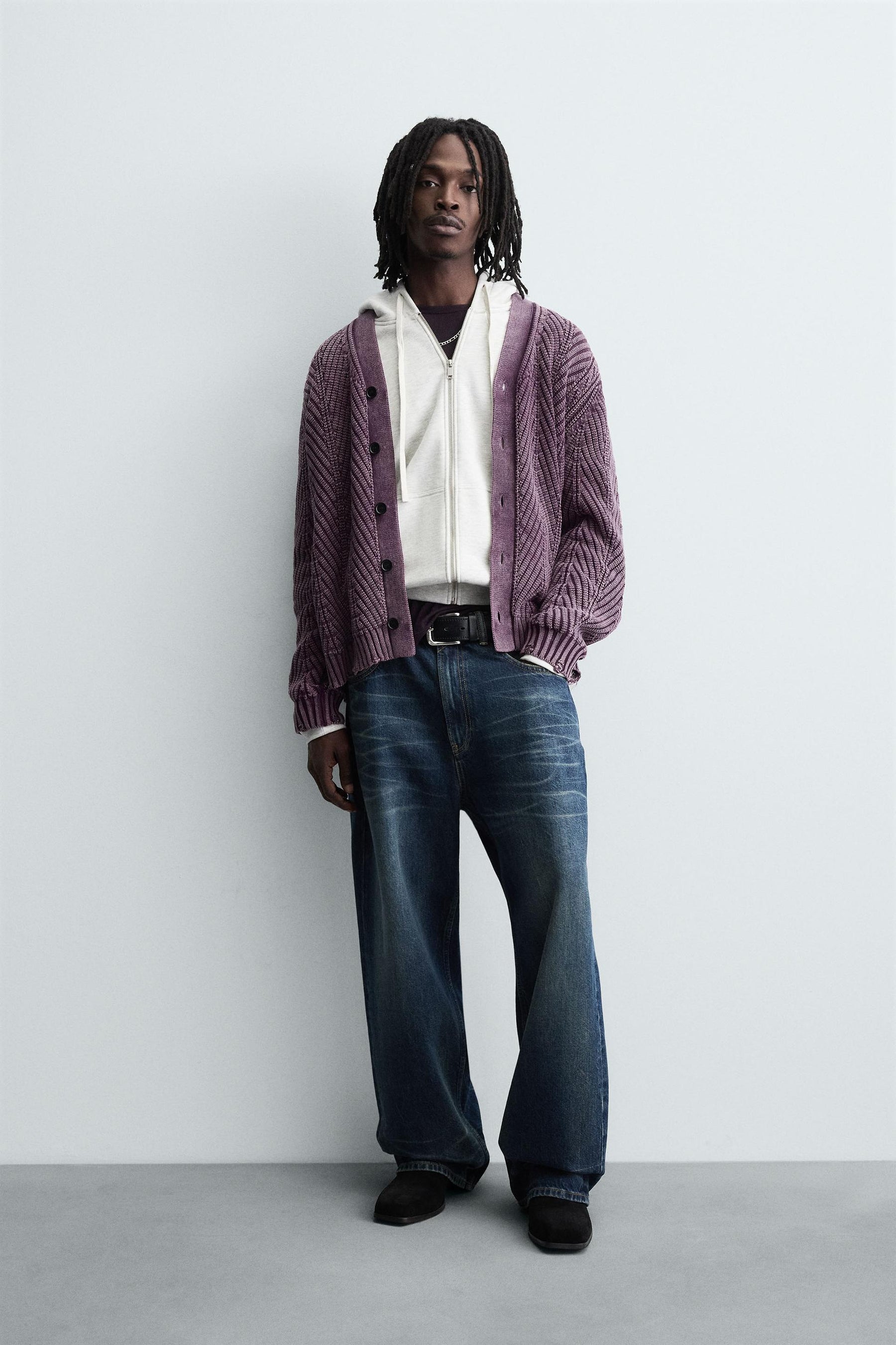 DISTRESSED EFFECT TEXTURED CARDIGAN - Image 1