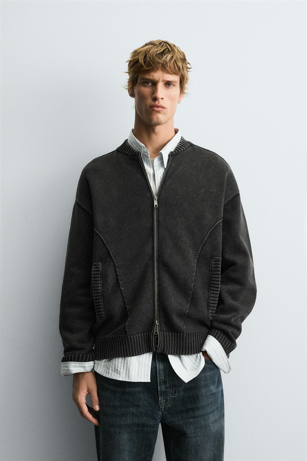WASHED KNIT BOMBER JACKET - Image 2