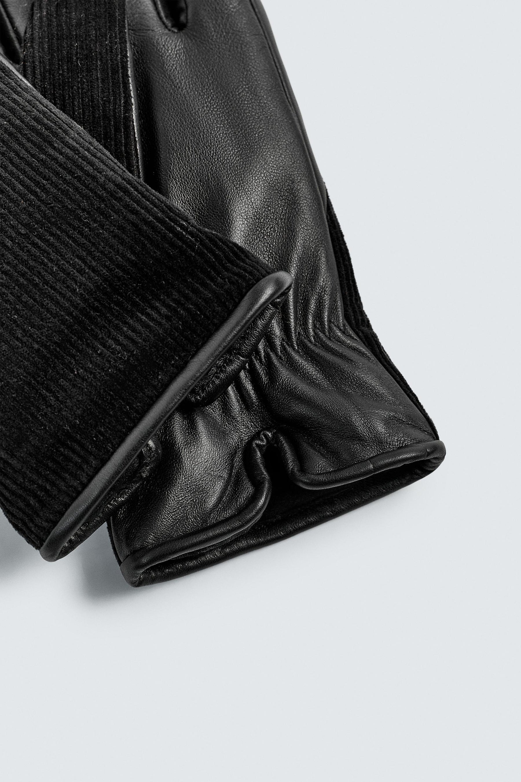 CONTRAST LEATHER AND CORDUROY GLOVES - Image 3