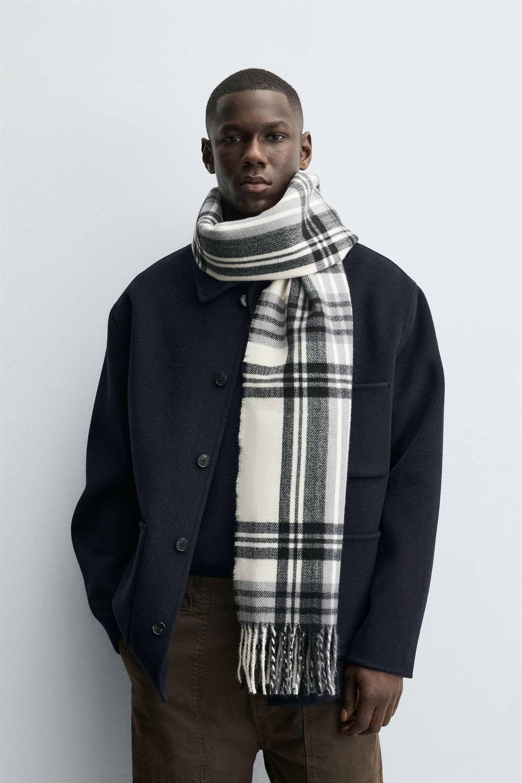 CHECK SCARF WITH FRINGING - Image 1