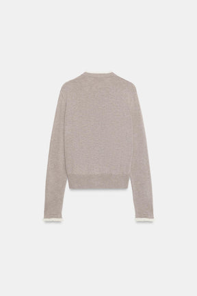 Strickjacke mit Spitzenbesatz
