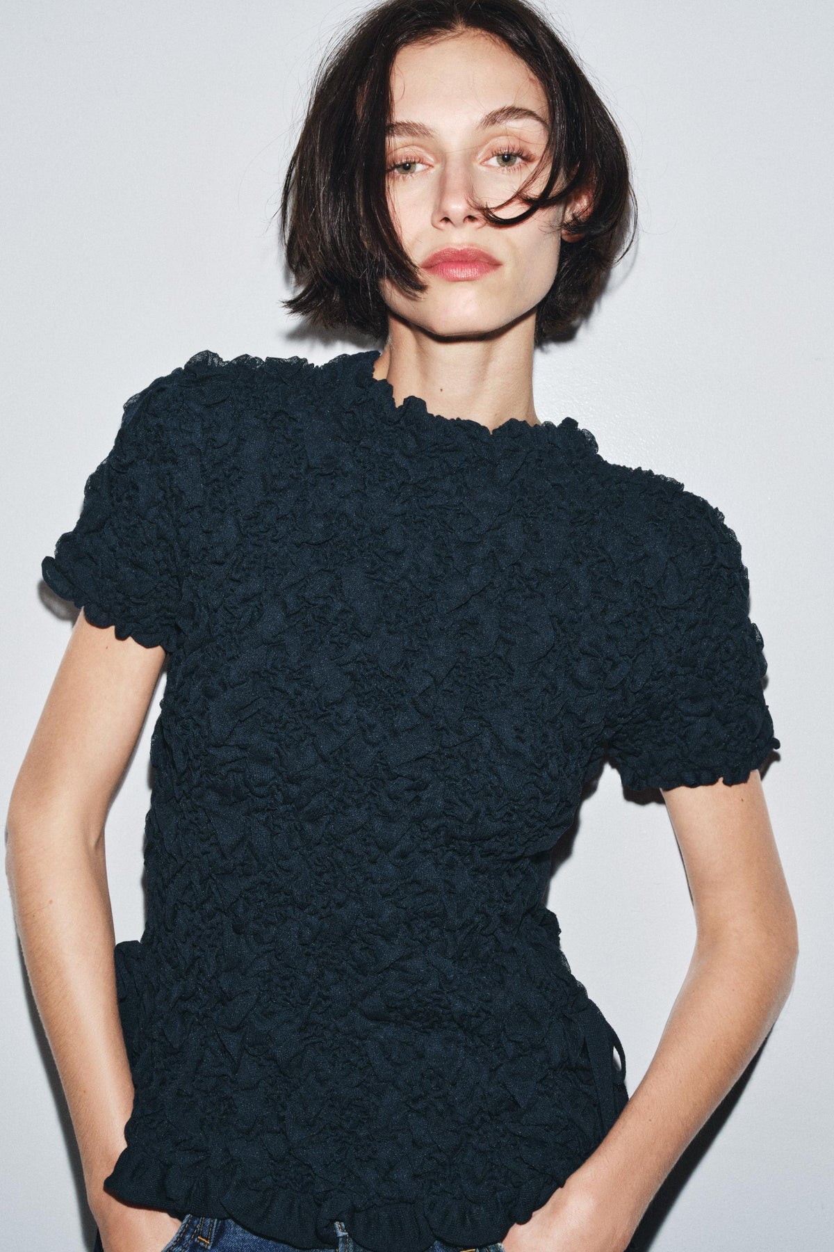TEXTURED SLEEVE JUMPER WITH