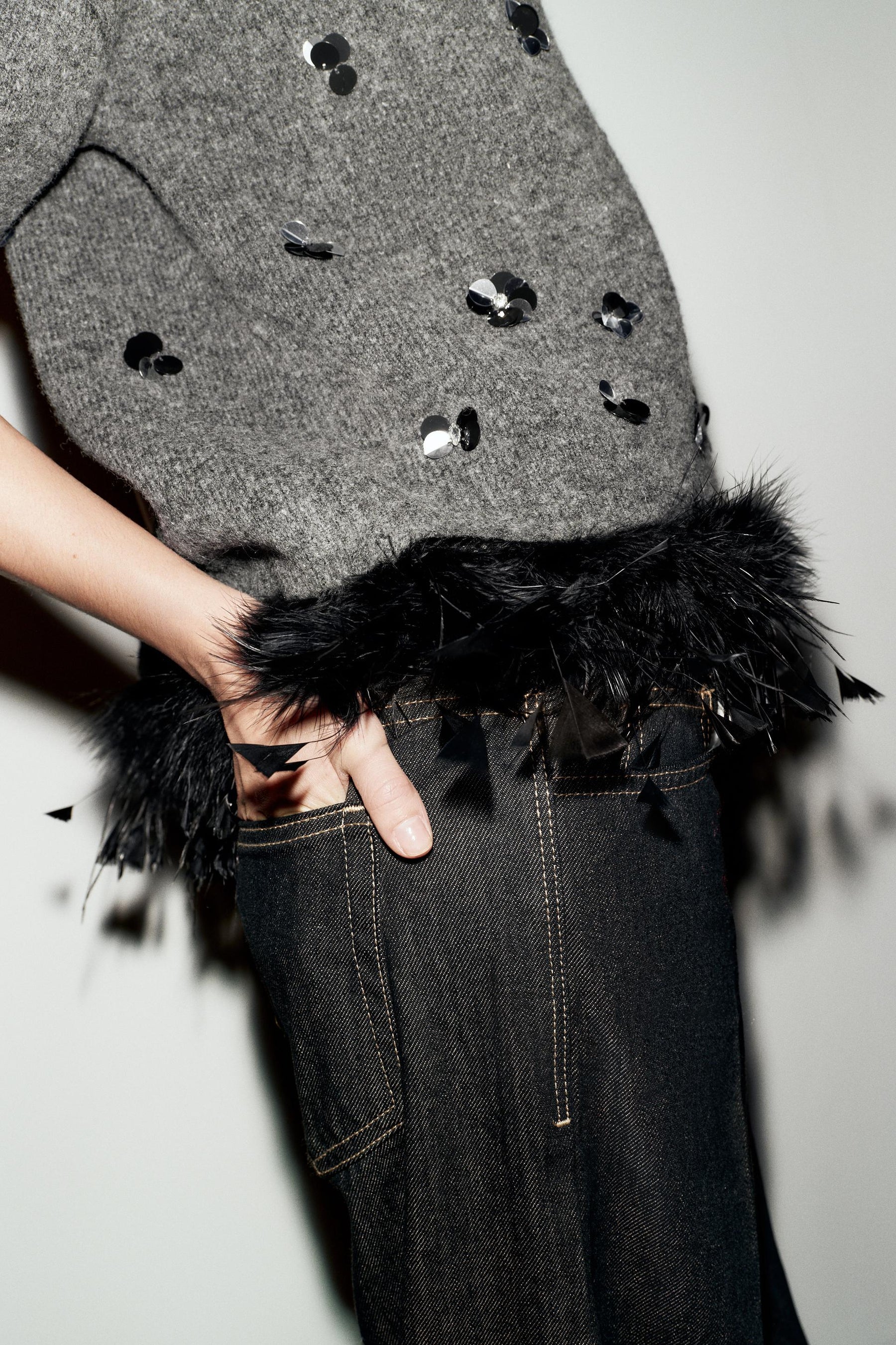 Sequin Feather Wool Jumper
