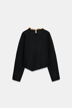 BEADED NECK KNIT JUMPER