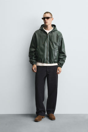 HOODED LEATHER EFFECT JACKET - Image 1