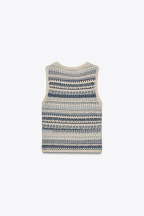 STRIPED TEXTURED KNIT SLEEVELESS TOP - Image 1