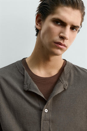 RELAXED FIT HENLEY COLLAR T-SHIRT - Image 5