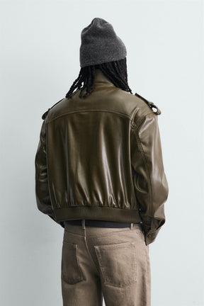 Cropped Faux Leather Jacket