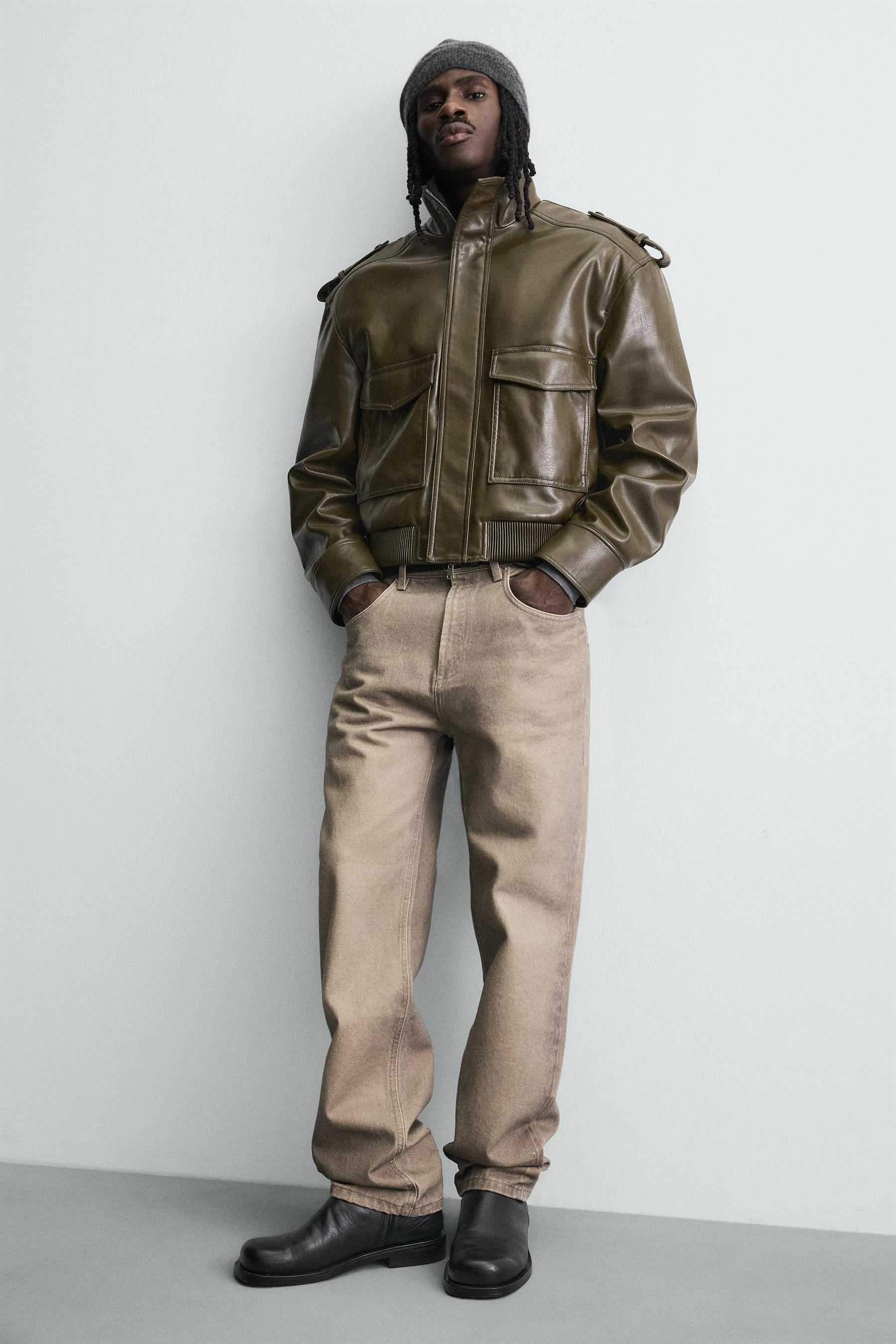 Cropped Faux Leather Jacket