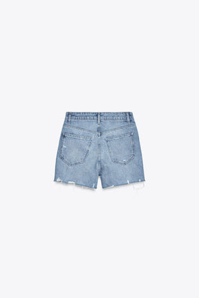 High-waist denim bermuda shorts