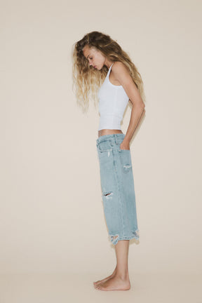 Ripped Denim Bermuda Shorts