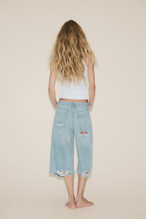 Ripped Denim Bermuda Shorts