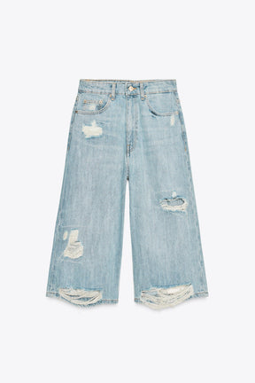 Ripped Denim Bermuda Shorts