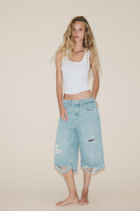 Ripped Denim Bermuda Shorts