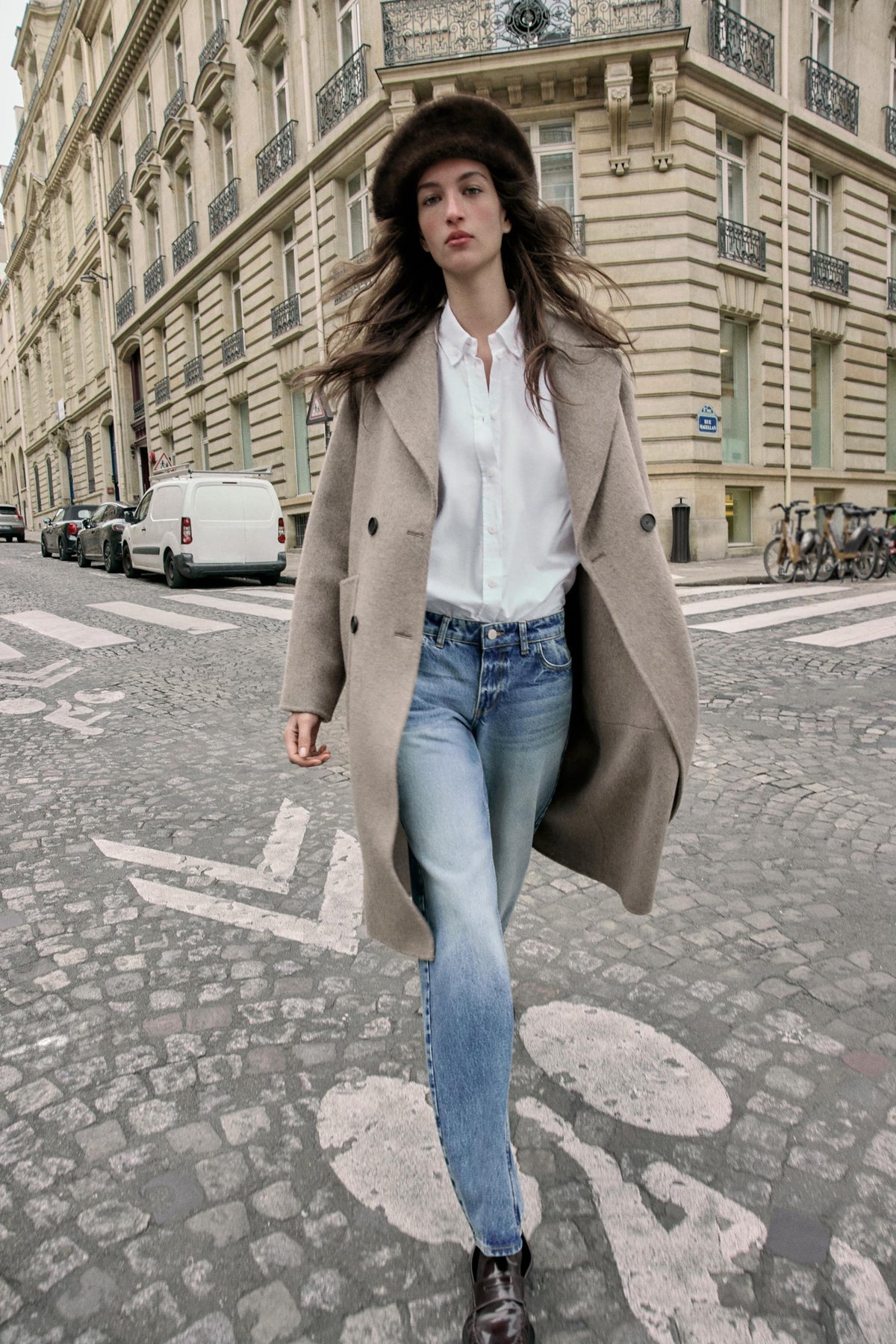 LONG WOOL BLEND DOUBLE-BREASTED COAT - Image 1