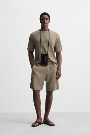 IRREGULAR TEXTURED BERMUDA SHORTS - Image 1