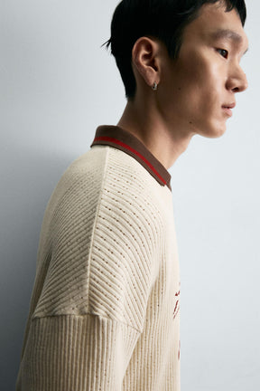 RETRO FOOTBALL TEXTURED POLO SHIRT - Image 6