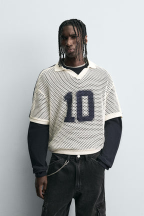RETRO FOOTBALL OPEN-KNIT POLO SHIRT - Image 2