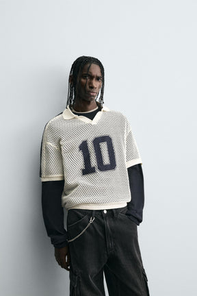 RETRO FOOTBALL OPEN-KNIT POLO SHIRT - Image 6