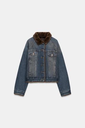 DENIM JACKET WITH FAUX FUR ZW COLLECTION - Image 2