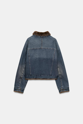 DENIM JACKET WITH FAUX FUR ZW COLLECTION - Image 3