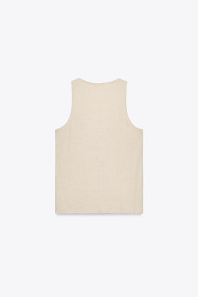 Linen-cotton strappy top.