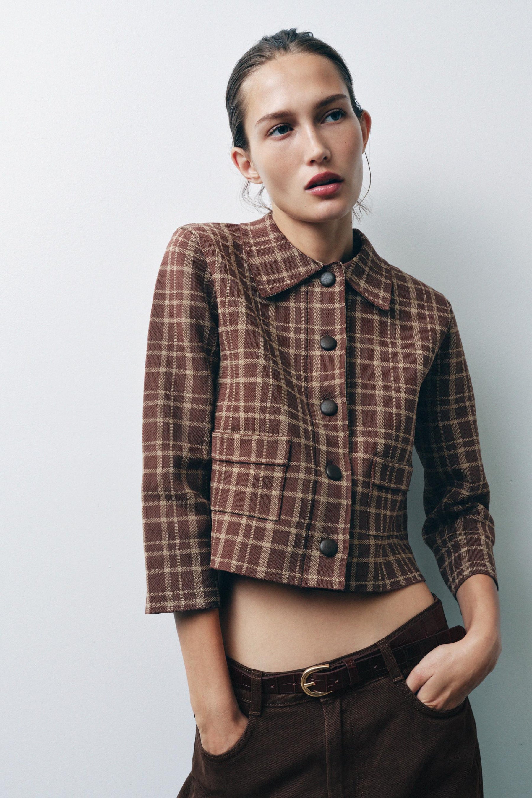 Checked Knit Cardigan