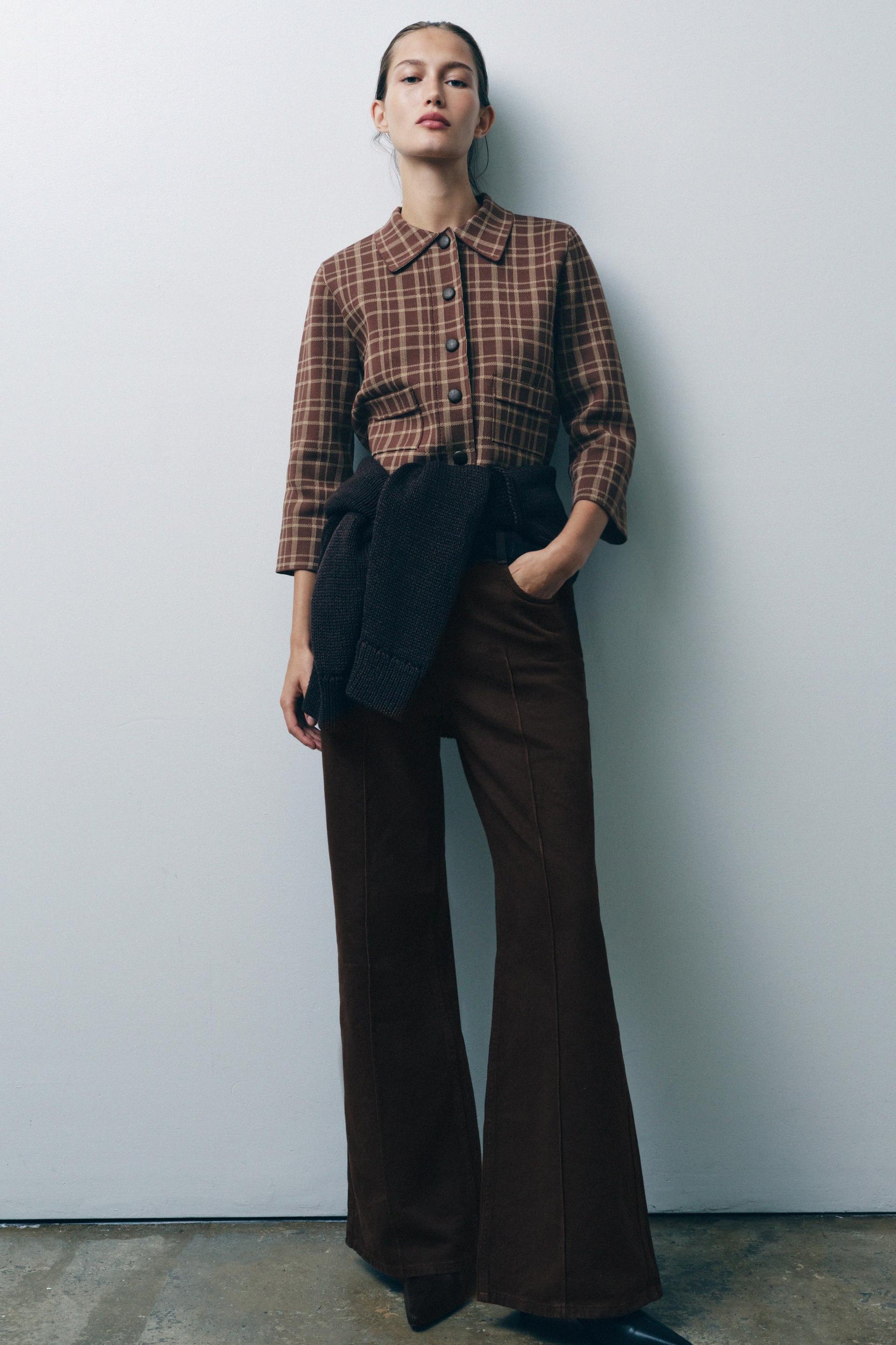 Checked Knit Cardigan