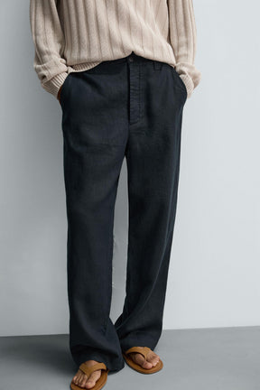 100% LINEN STRAIGHT-LEG TROUSERS - Image 6