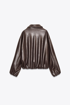 FAUX LEATHER BOMBER