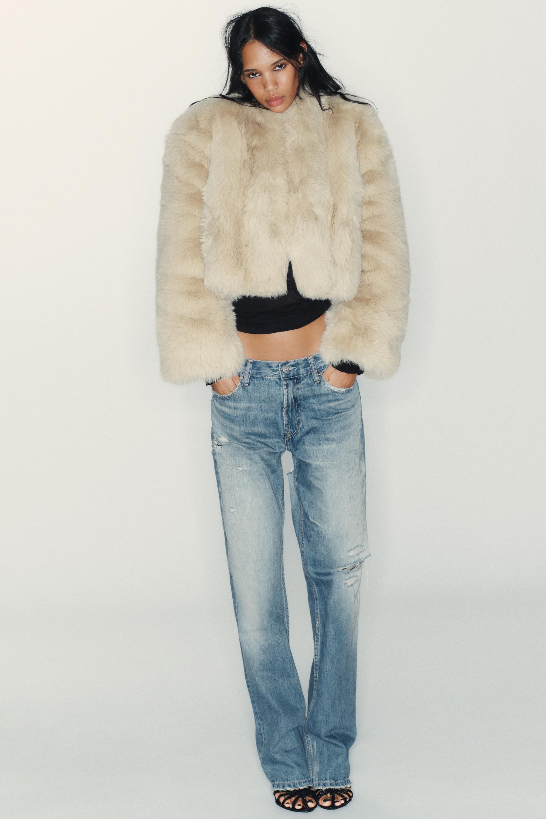 SHORT FAUX FUR COAT - Image 1