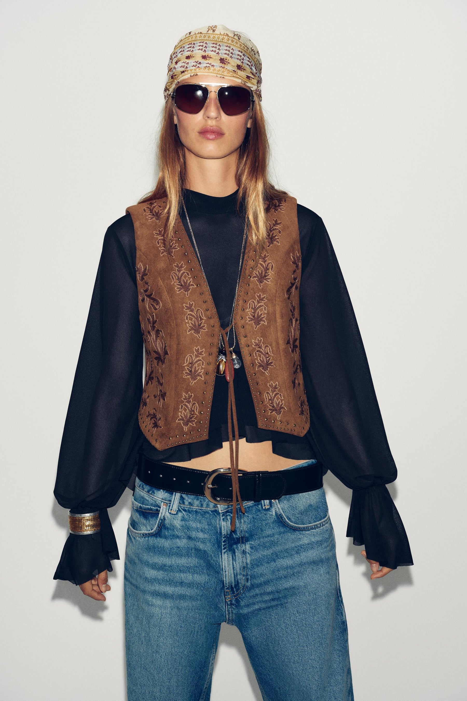FAUX SUEDE WAISTCOAT WITH BEADED EMBROIDERY - Image 2