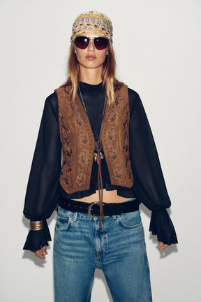 FAUX SUEDE WAISTCOAT WITH BEADED EMBROIDERY - Image 2