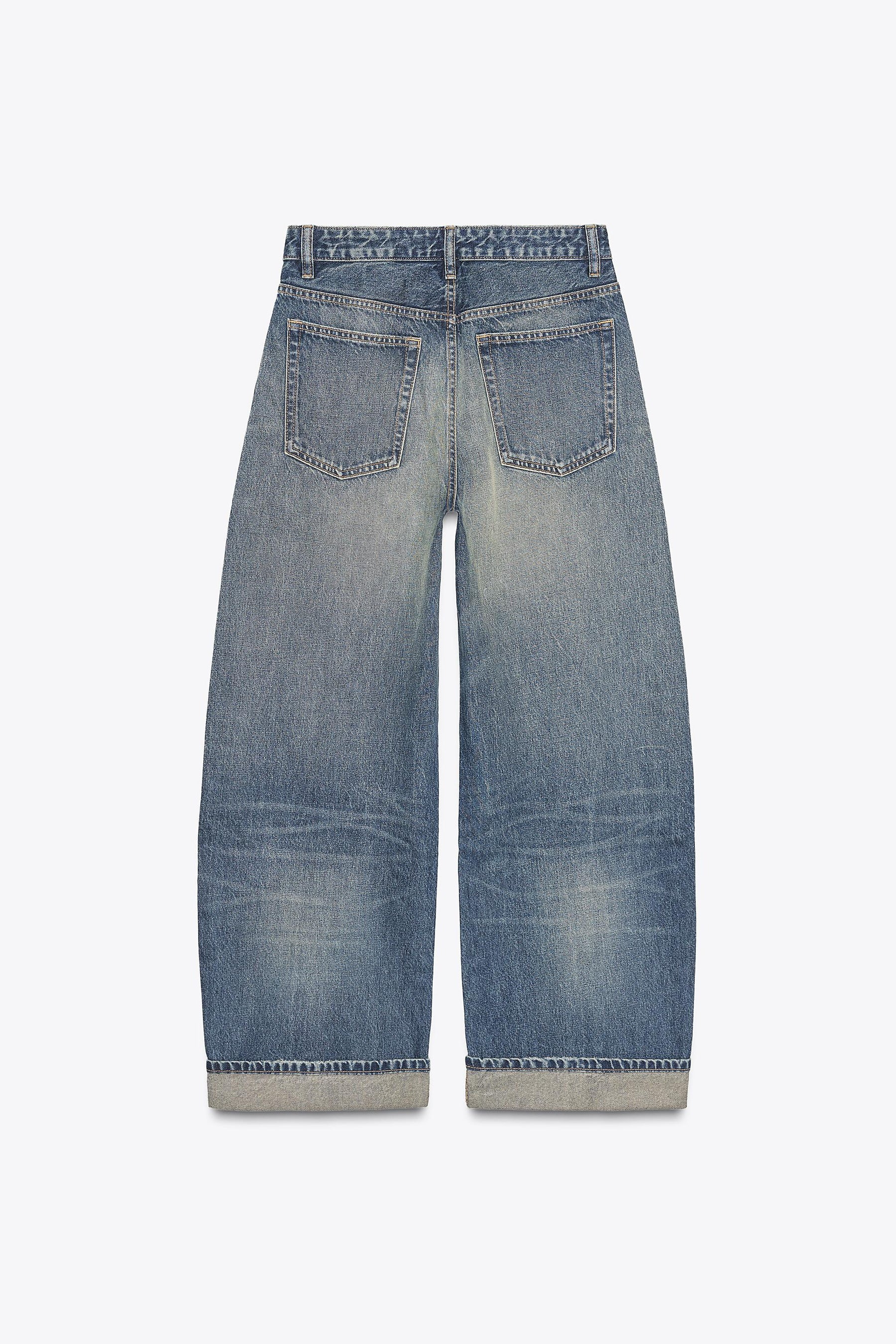 Ripped mid-waist folded jeans
