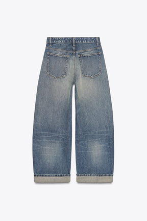 Ripped mid-waist folded jeans