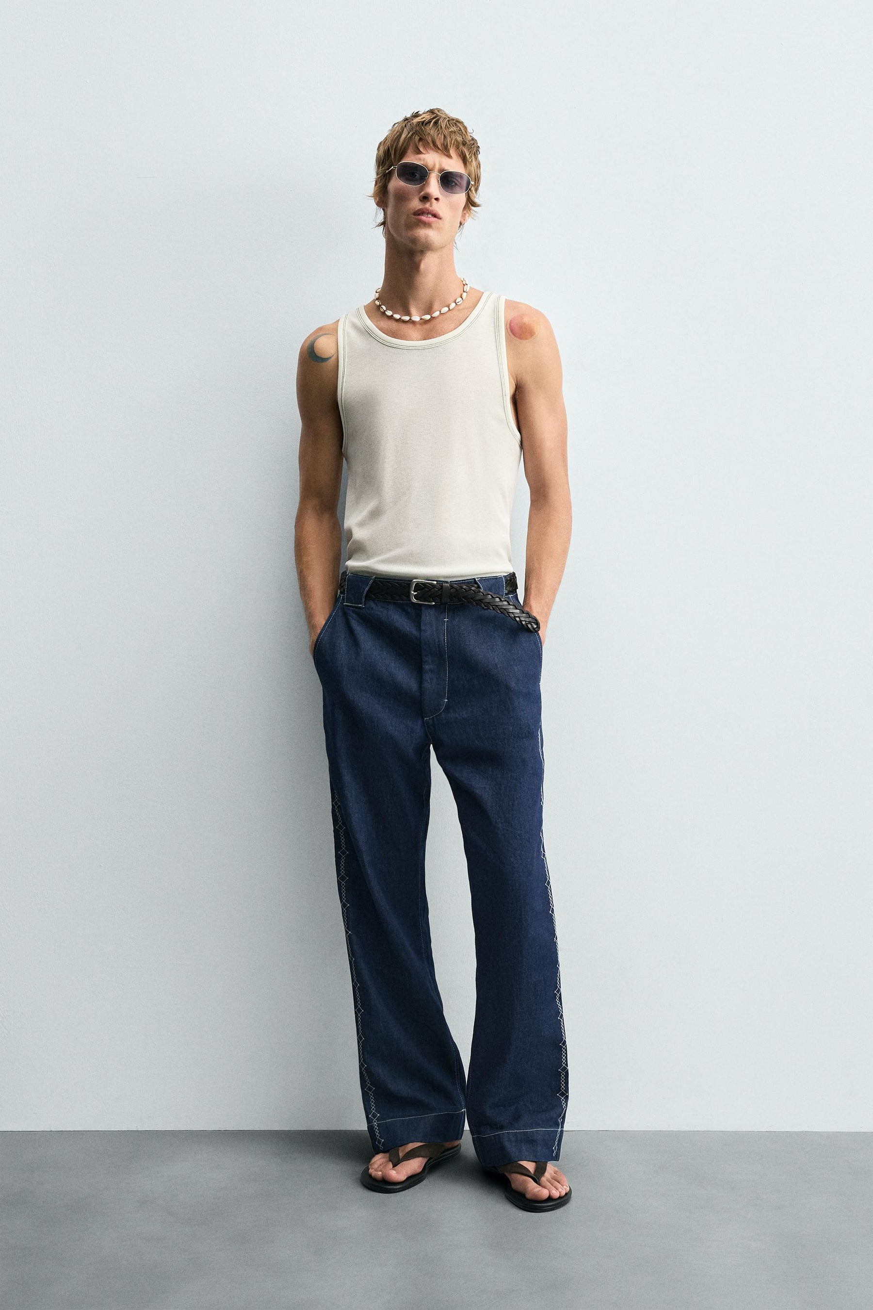EMBROIDERED STRIPE JEANS - Image 1