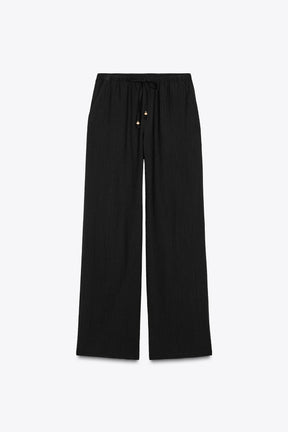 Wide-Leg Elastic Waistband Trousers