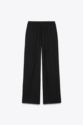 Wide-Leg Elastic Waistband Trousers