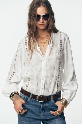 Bluse mit Spitzenbesatz
