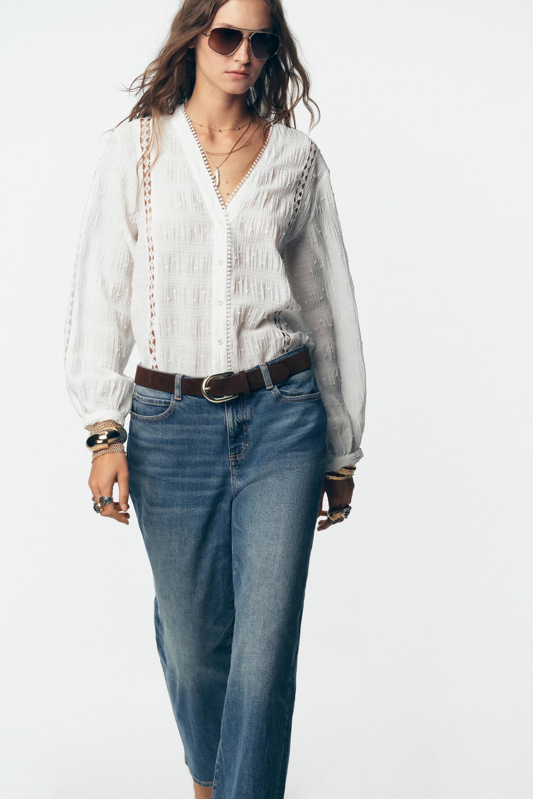 Bluse mit Spitzenbesatz