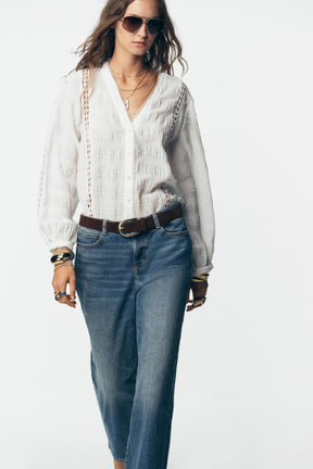 Bluse mit Spitzenbesatz