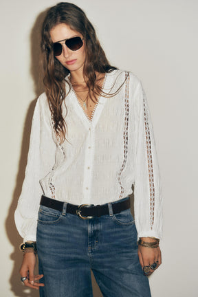 Bluse mit Spitzenbesatz
