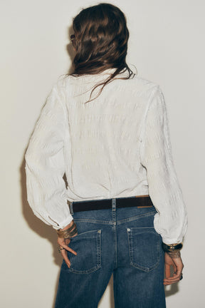 Bluse mit Spitzenbesatz