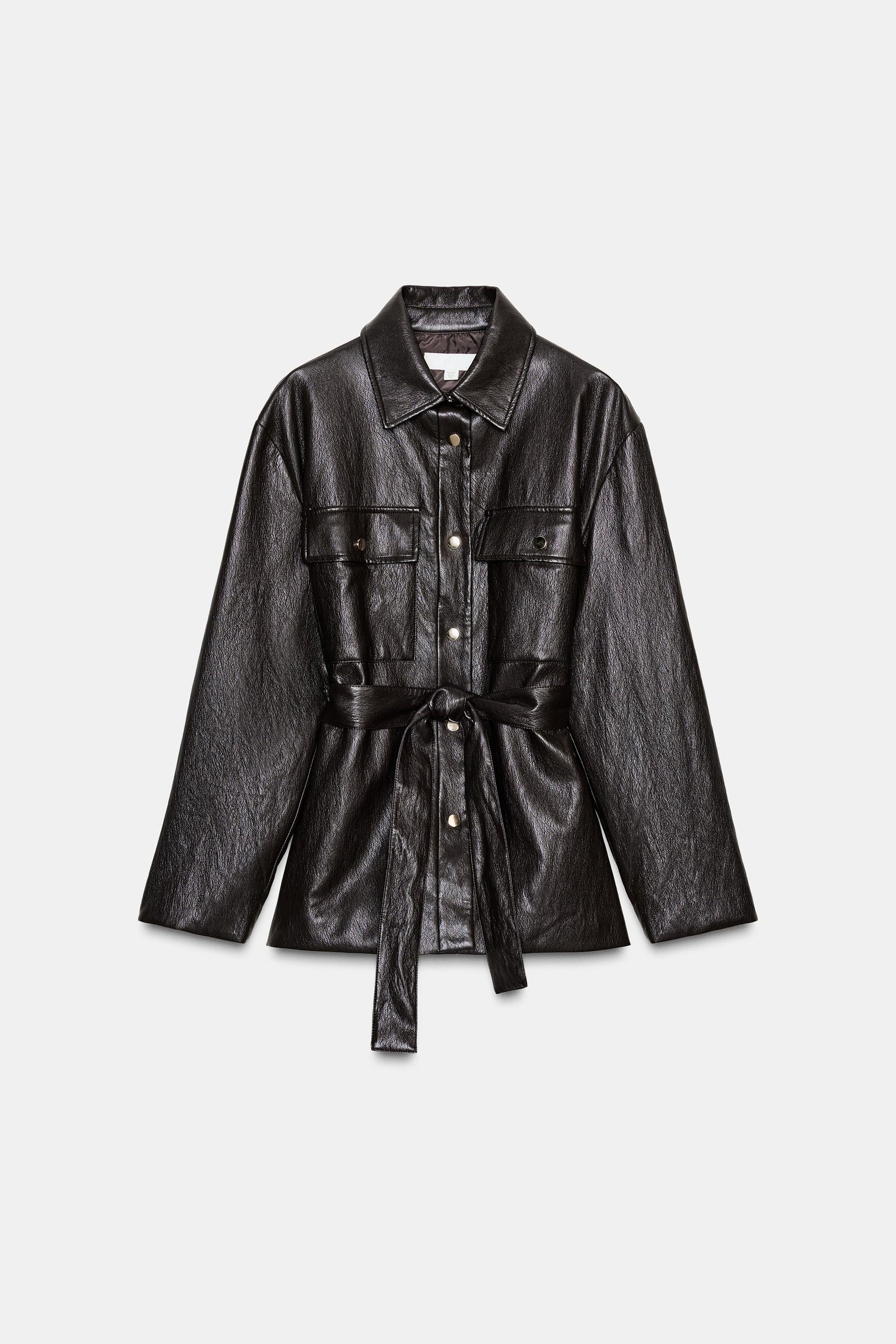LONG FAUX LEATHER JACKET WITH BELT - Image 6