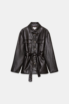 LONG FAUX LEATHER JACKET WITH BELT - Image 6
