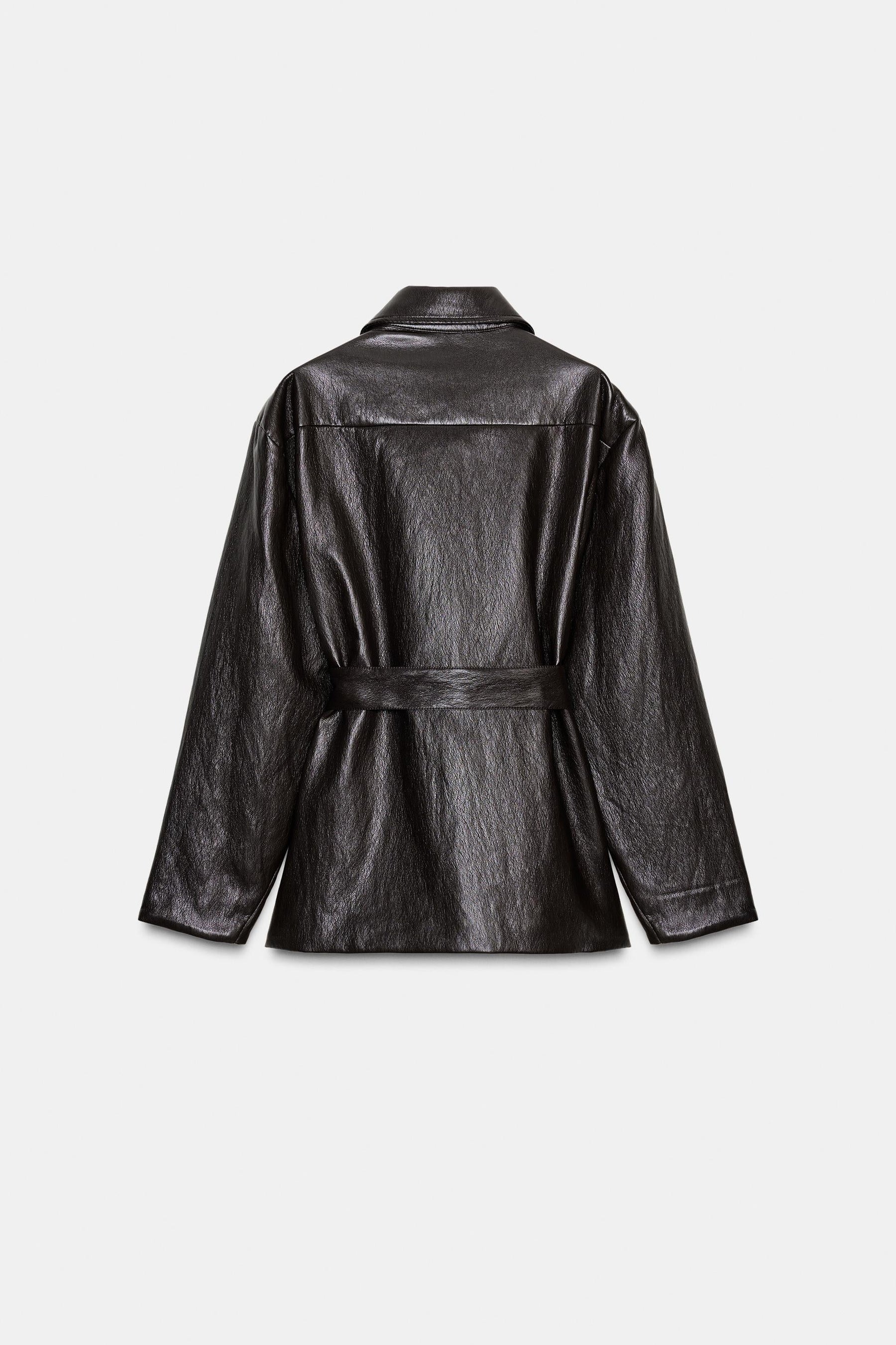 LONG FAUX LEATHER JACKET WITH BELT - Image 7